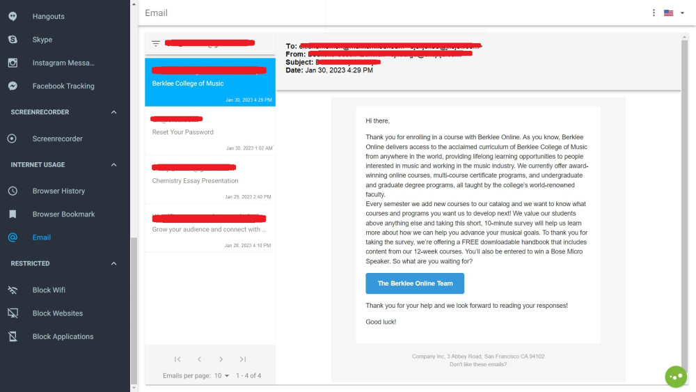 mSpy email monitoring